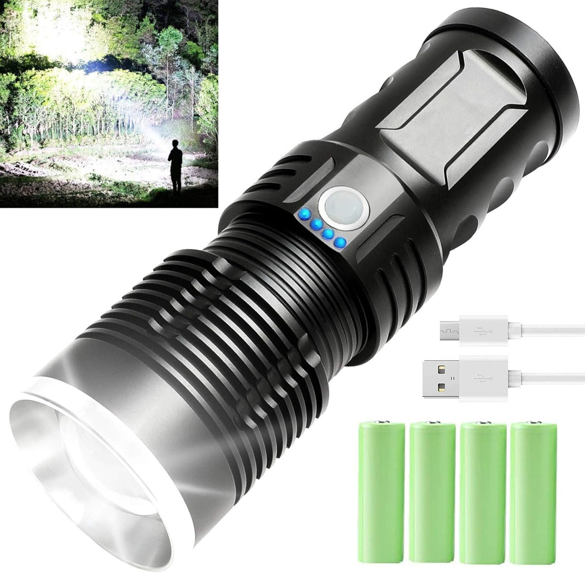 100000 Lumen Rechargeable Tactical Flashlight with Battery A61314