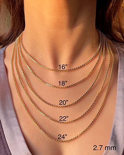 14K Real Gold Box Chain Necklace with Lobster Clasp 16" 18" 20" 22" 24" V614