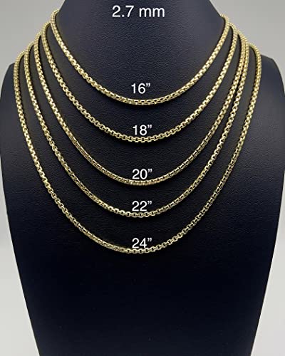 14K Real Gold Box Chain Necklace with Lobster Clasp 16" 18" 20" 22" 24" V614