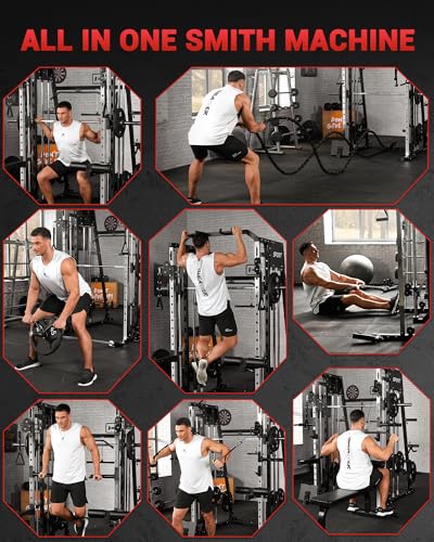 2200LBS Squat Rack Power Cage with Smith Bar and Cable Systems S215