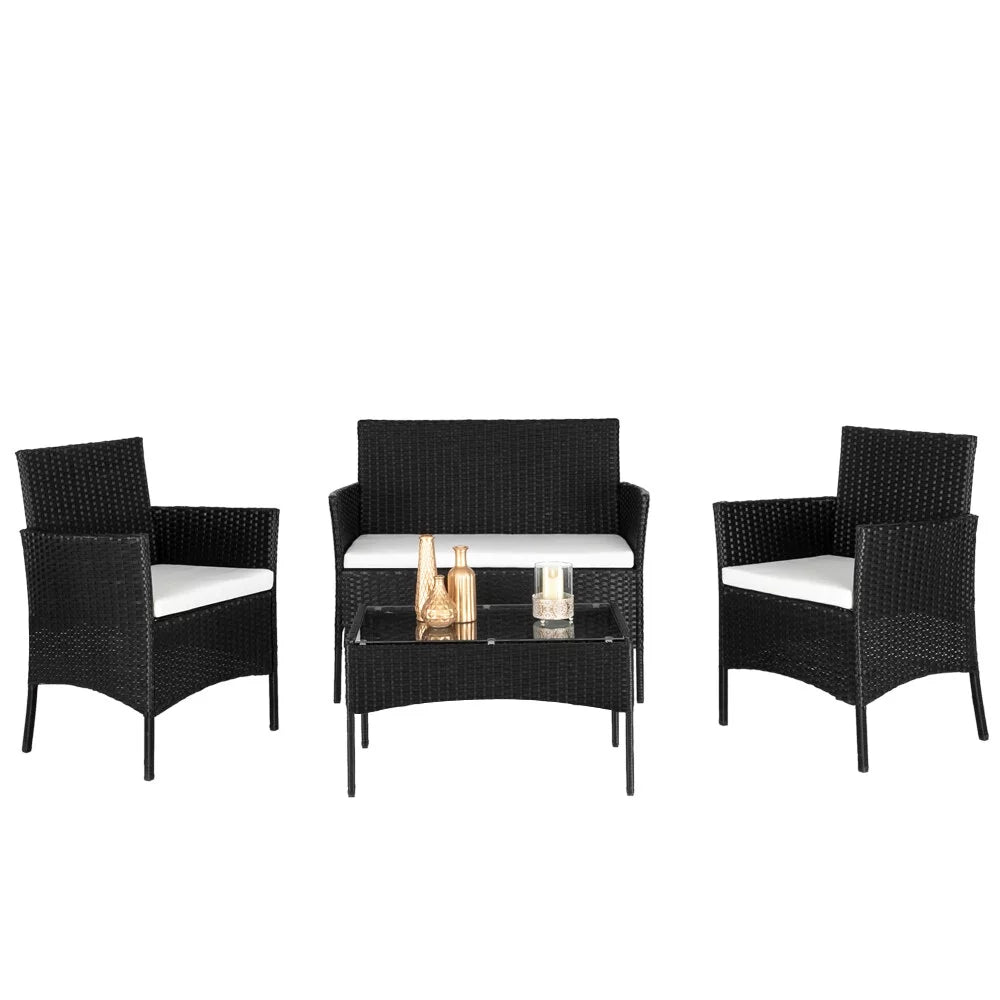 4-Piece PE Wicker Outdoor Conversation Set with Cushions L5906