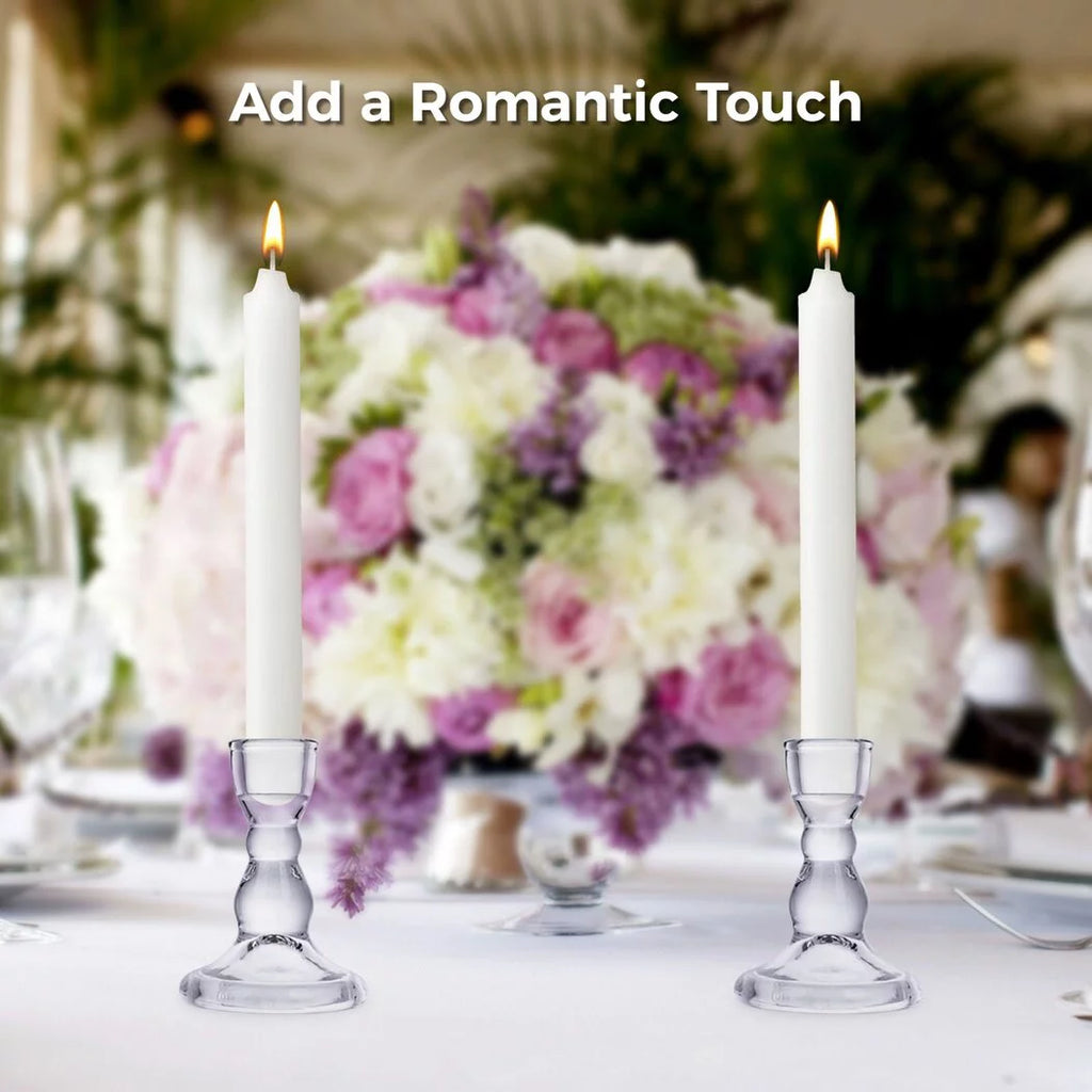 12 Pc Clear Glass Taper Candle Holders T5665