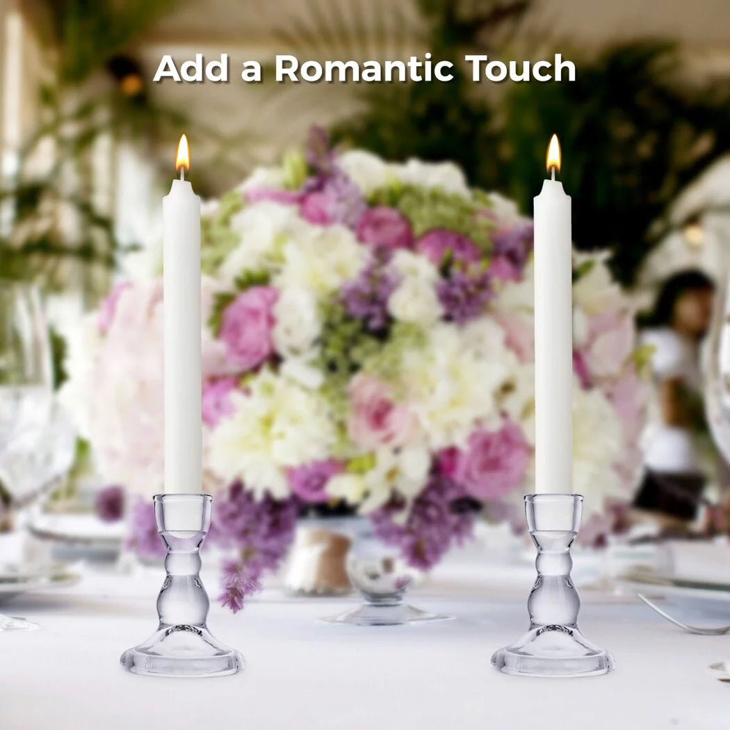 12 Pc Clear Glass Taper Candle Holders T5665