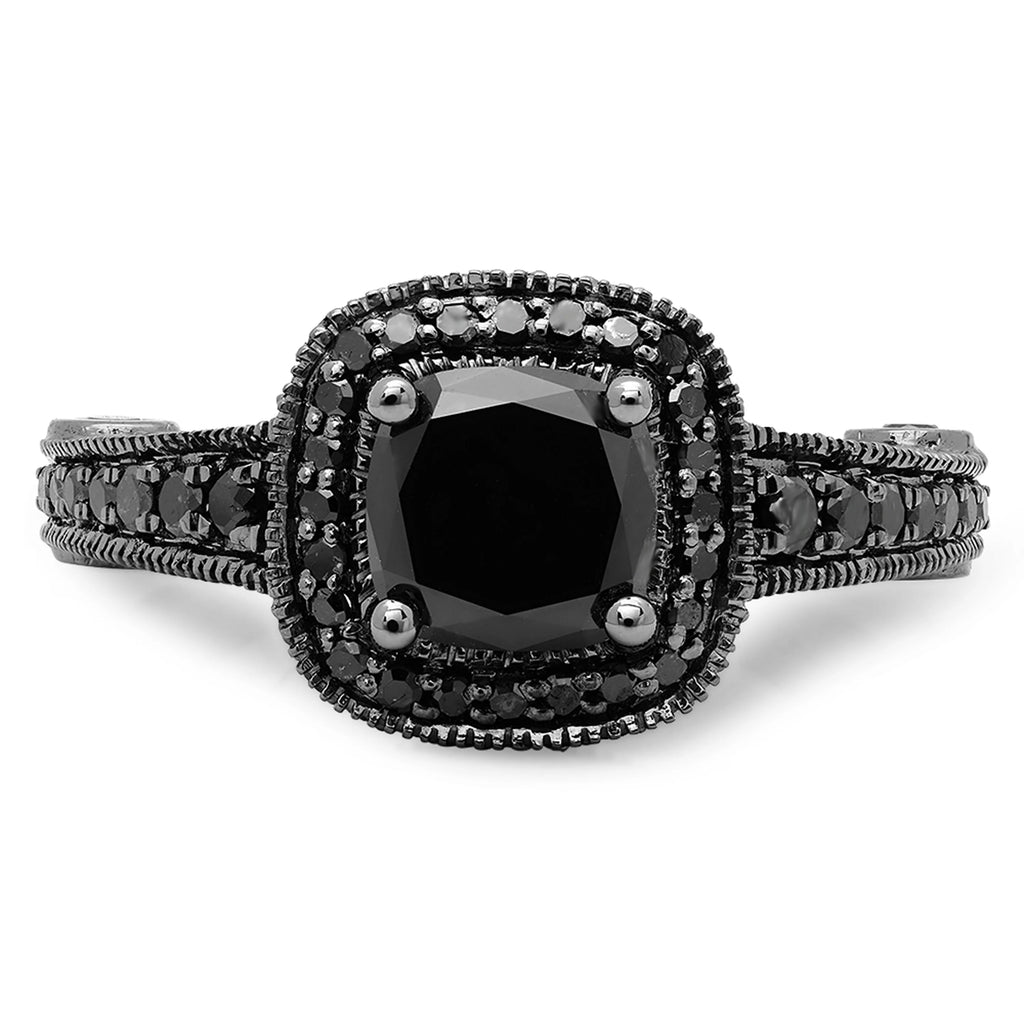 4.50 Carat Black Diamond Vintage Halo Ring O985