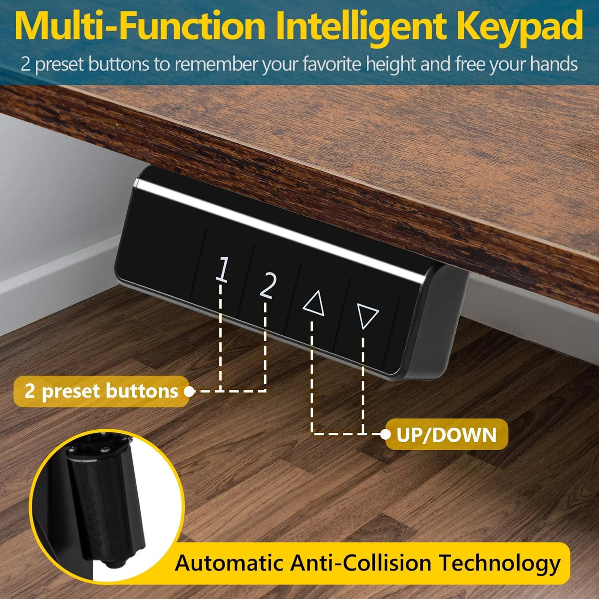 55"×24" Electric Height Adjustable Standing Desk with 2 Memory Function, Brown R197255