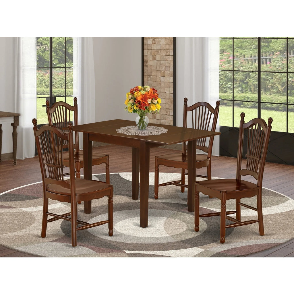 5 Pcs Mahogany Finish Solid Wood Dining Room Table Set L17019