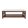 44" Rectangular White Marble Coffee Table with Solid Wood Legs L834