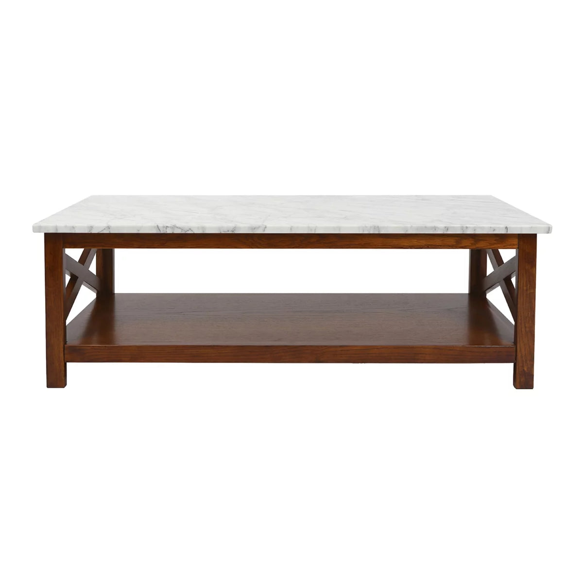 44" Rectangular White Marble Coffee Table with Solid Wood Legs L834