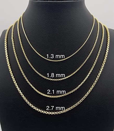 14K Real Gold Box Chain Necklace with Lobster Clasp 16" 18" 20" 22" 24" V614