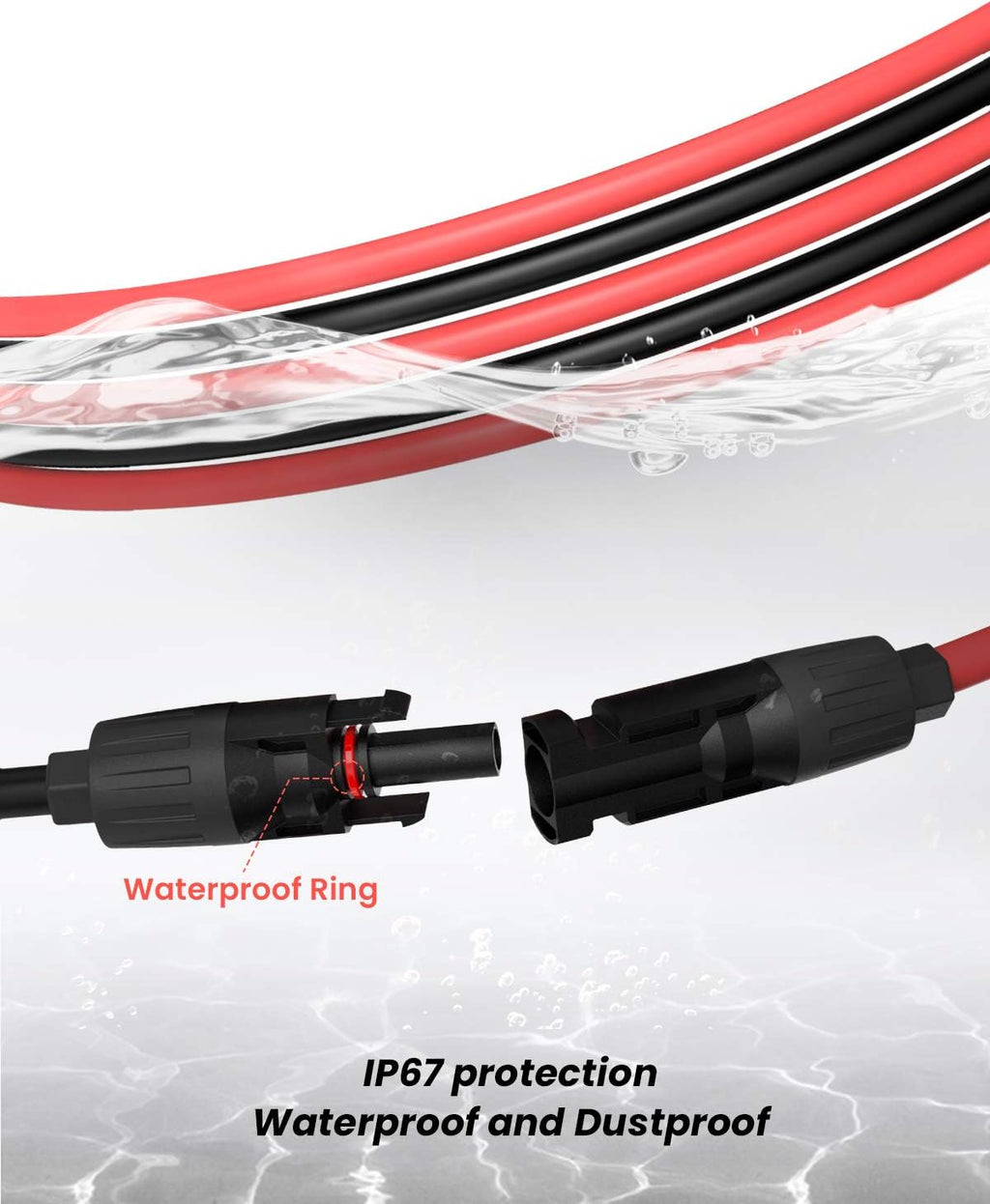 40 Feet 10AWG Solar Extension Cable with Female and Male Connector, Pack of 2 B6739