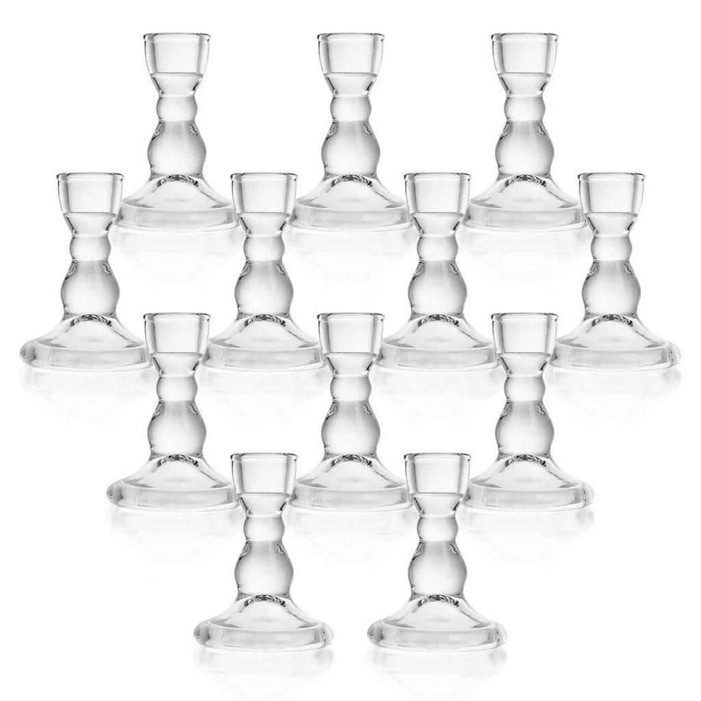 12 Pc Clear Glass Taper Candle Holders T5665