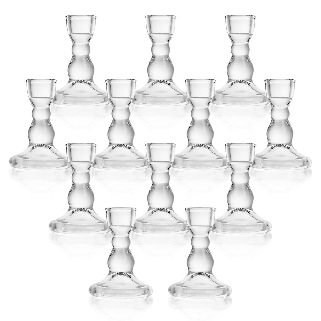 12 Pc Clear Glass Taper Candle Holders T5665