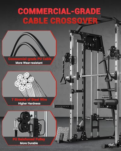 2200LBS Squat Rack Power Cage with Smith Bar and Cable Systems S215