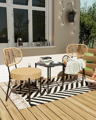 3 Piece Rattan Patio Dining Set with Round Table X616