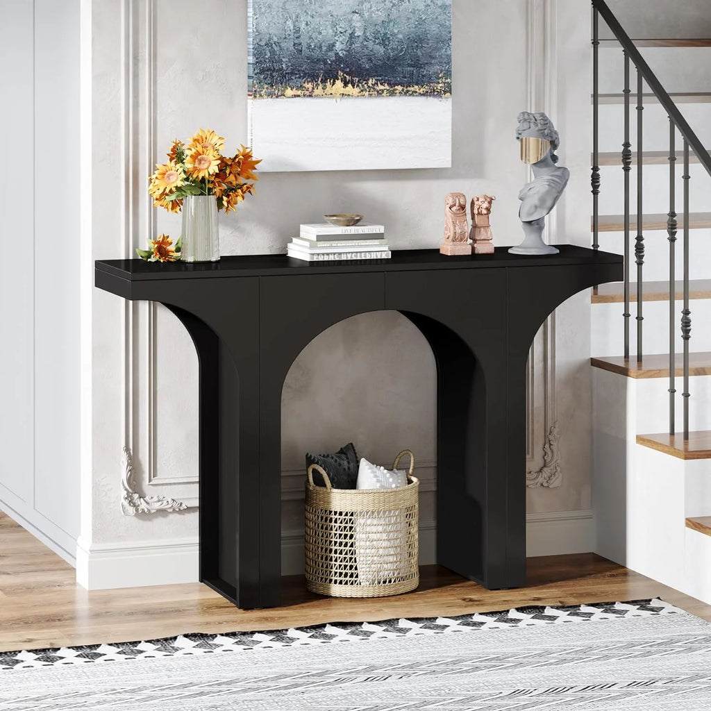 47 Inches Black Console Table with Arch Base L40655