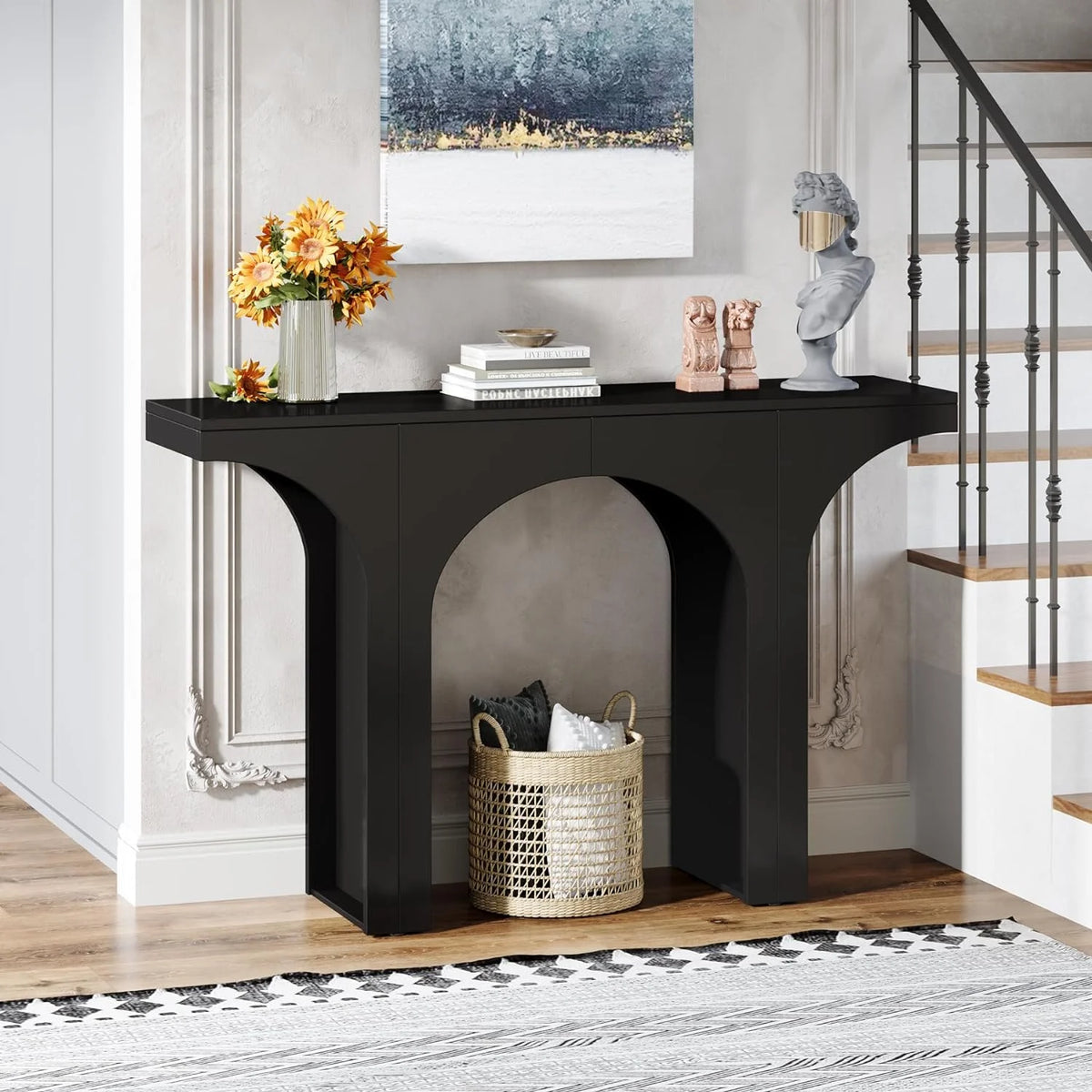 47 Inches Black Console Table with Arch Base L40655
