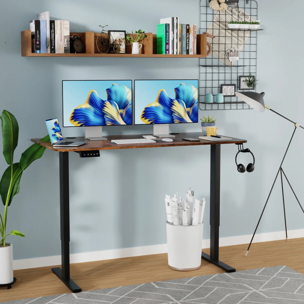 55"×24" Electric Height Adjustable Standing Desk with 2 Memory Function, Brown R197255