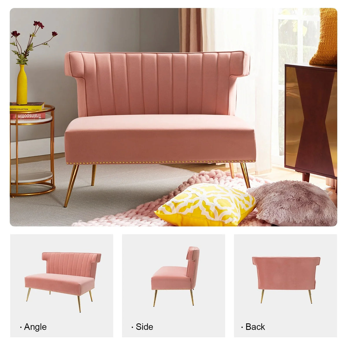 46" Velvet Tufted Loveseat with Metal Legs D68713