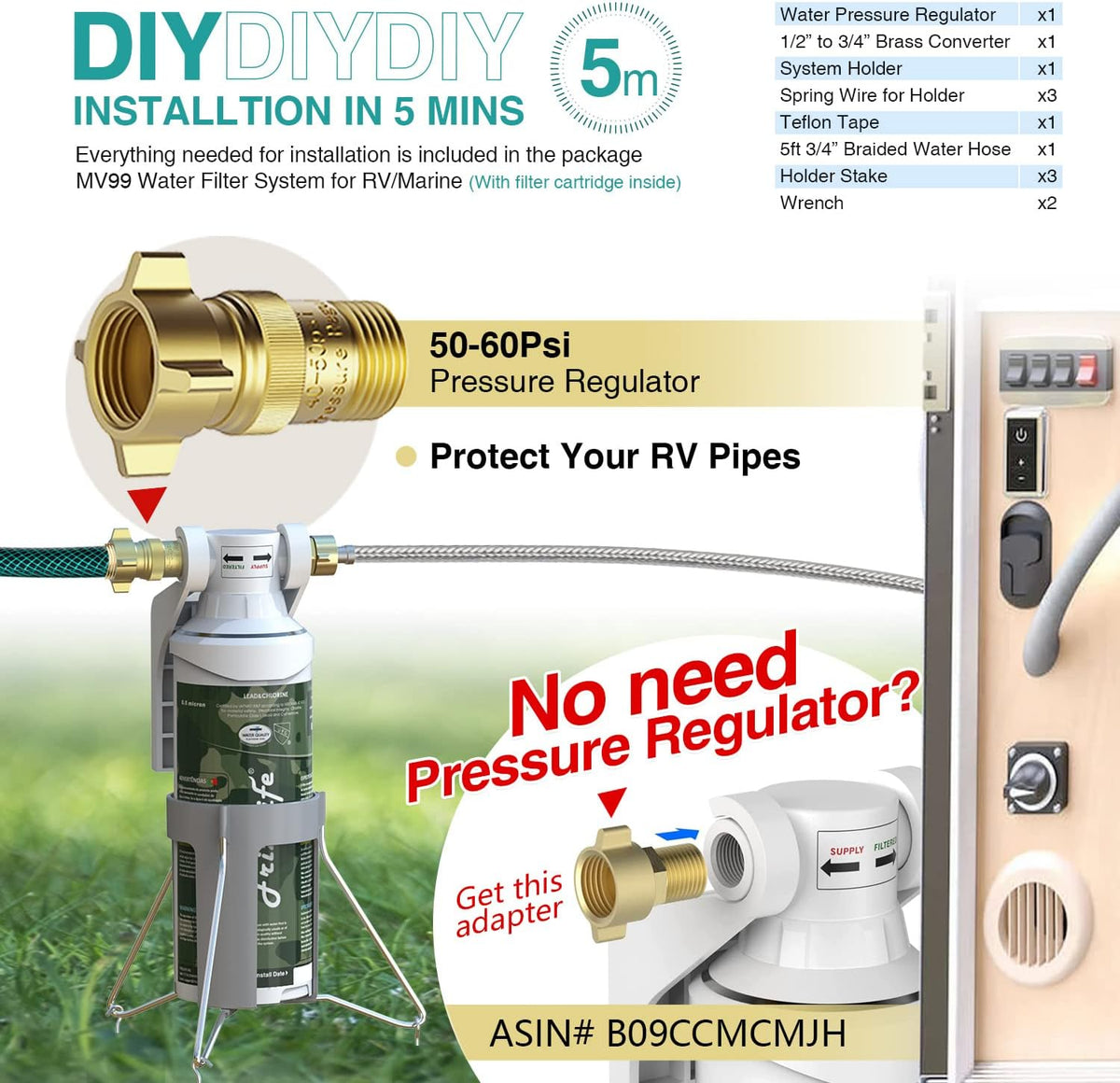 RV Water Filter 0.5 Micron Inline Hose Filter Q6260