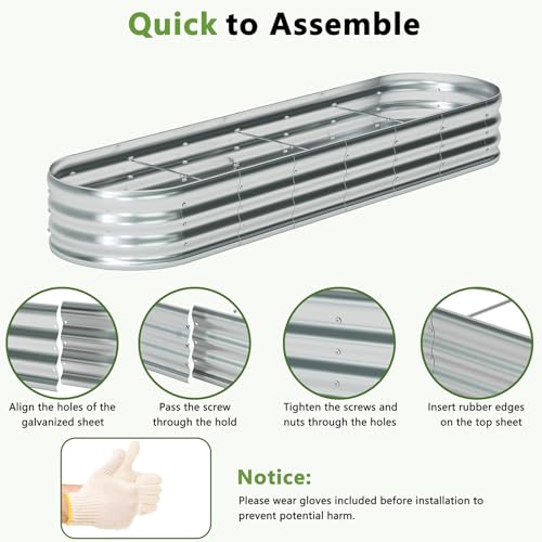 2 Pack Galvanized Metal Oval Raised Garden Bed (6x3x1FT, Silver) H3802
