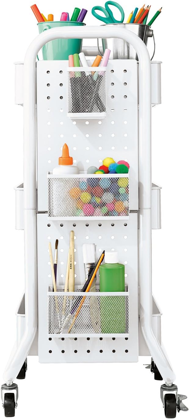 3-Tier Rolling Utility Cart with Handle White L921