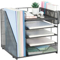 5-Tier Paper Letter Tray Organizer with Drawer and Pen Holder (Black) R6153