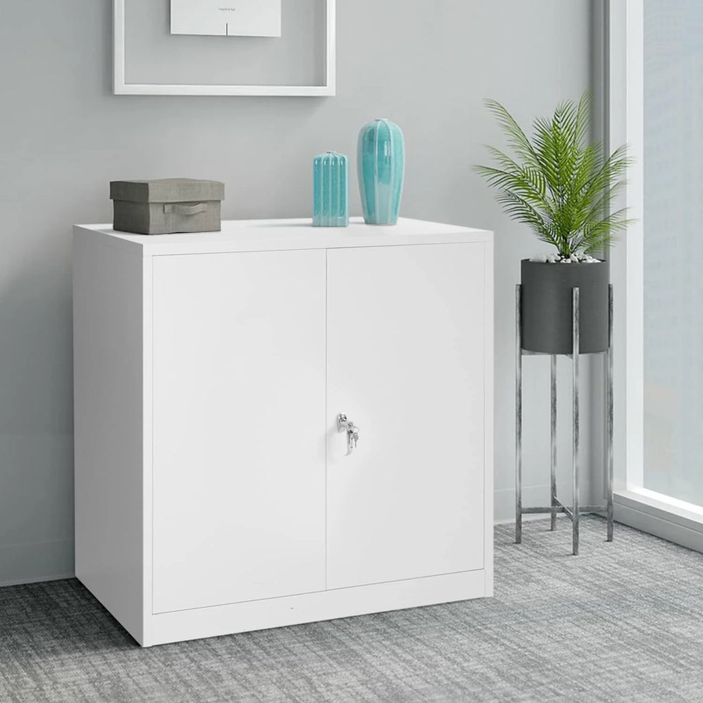 42 In White Metal Storage Cabinet with Locking Doors and 2 Adjustable Shelves E5059