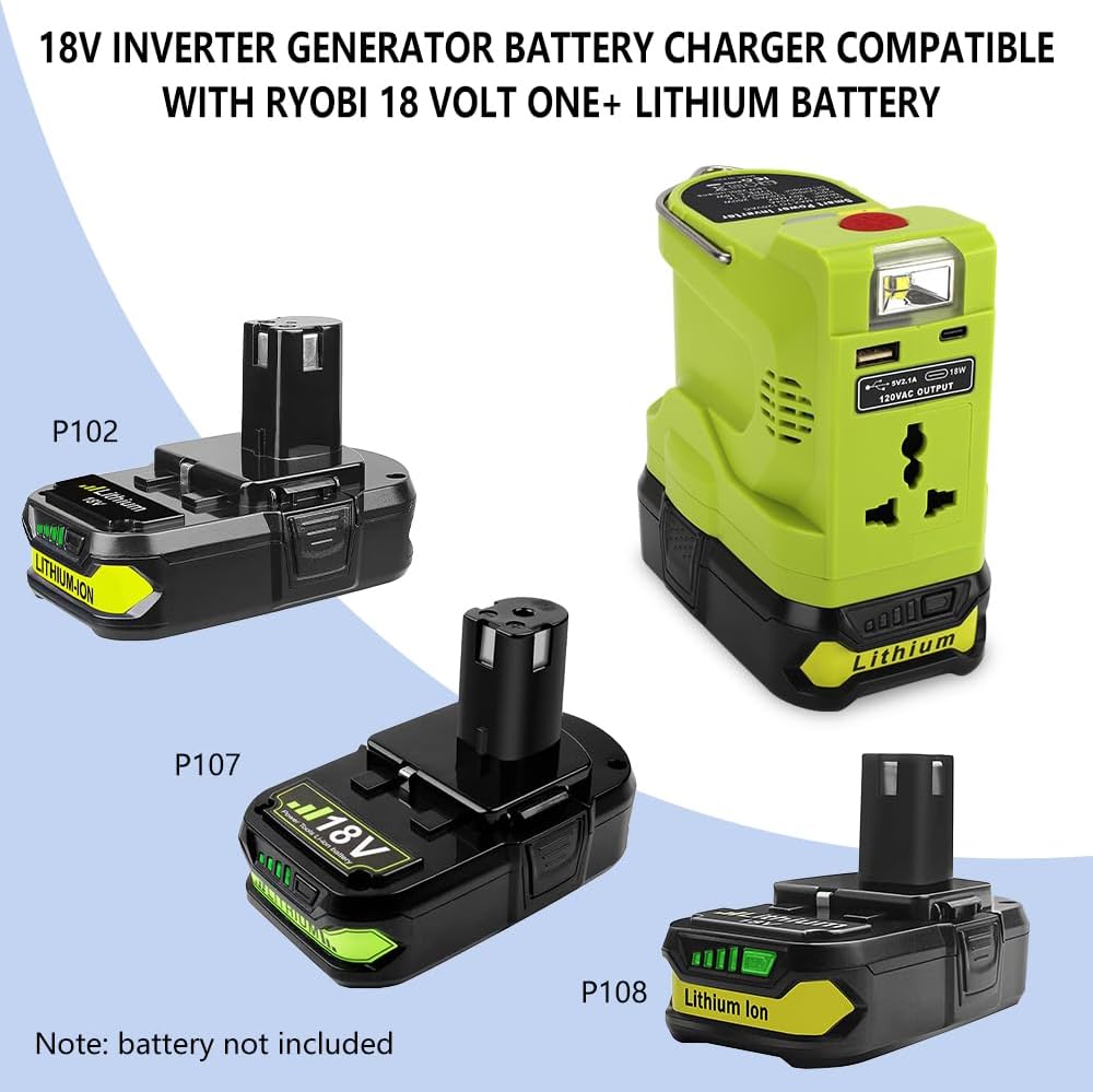 200W Powered Inverter Generator for 18V ONE+ Lithium Battery Portable Power Source with 280LM Light, USB Port, TYPE-C Port AC Outlet Convert DC 18V to AC 110V 120V (Tool Only) M5830