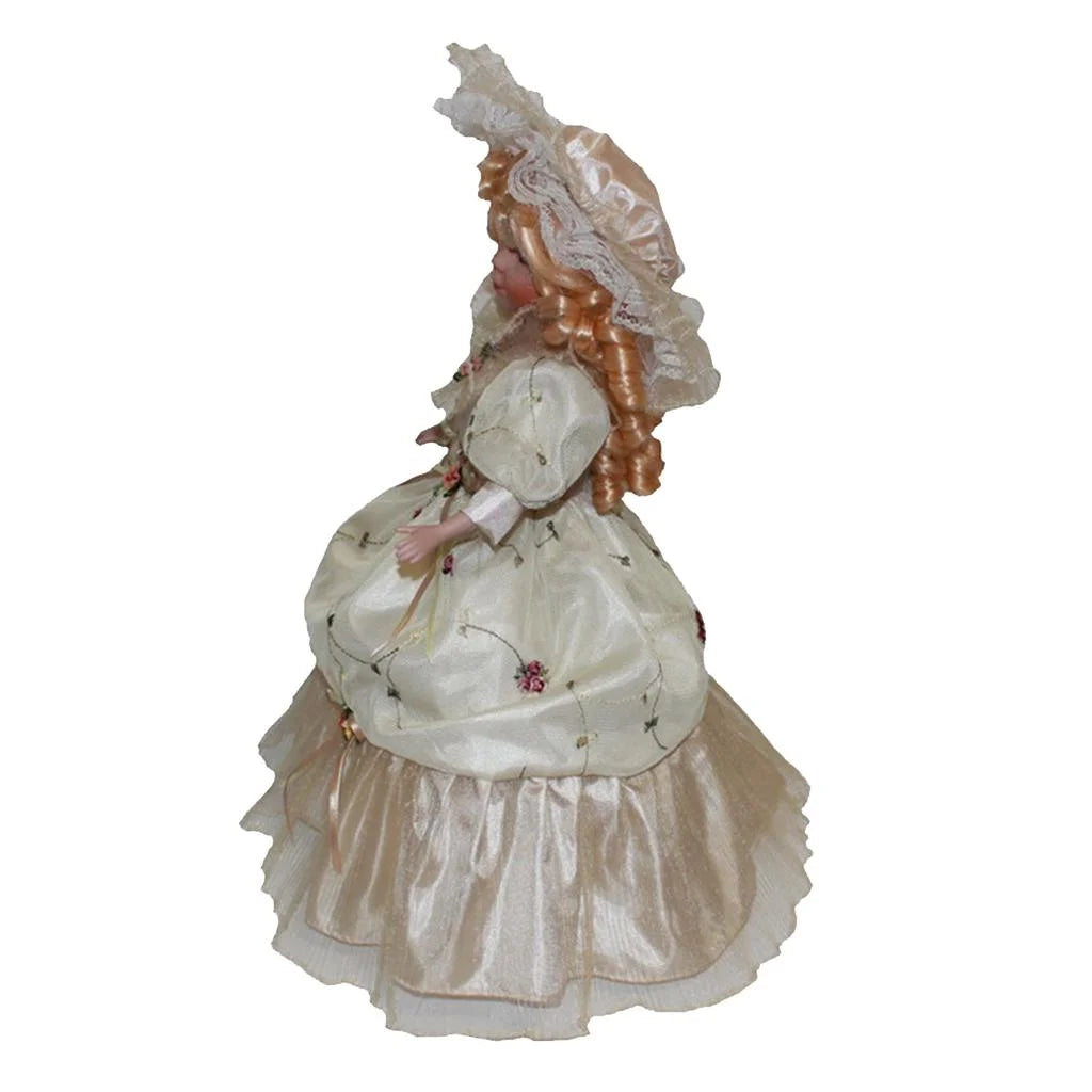 40cm Porcelain Doll with Curly Hair, Umbrella and Clothing Collectible Toy Y6245