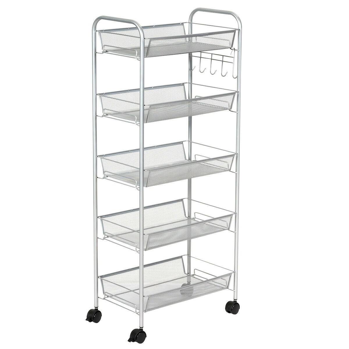 5 Tier Mesh Rolling Utility Cart Grey A242579