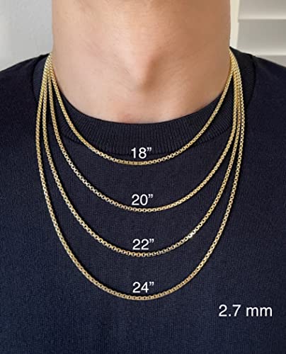 14K Real Gold Box Chain Necklace with Lobster Clasp 16" 18" 20" 22" 24" V614