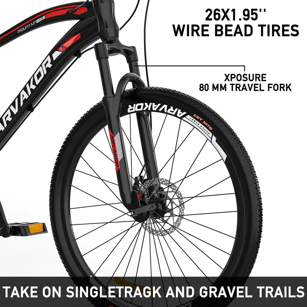 26'' Mountain Bike with Dual Disc Brakes, 21 Speed, Aluminium Alloy Frame, Black X652
