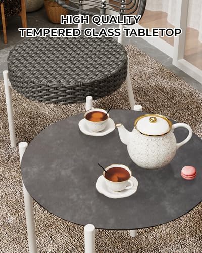 3 Piece Rattan Patio Dining Set with Round Table X616