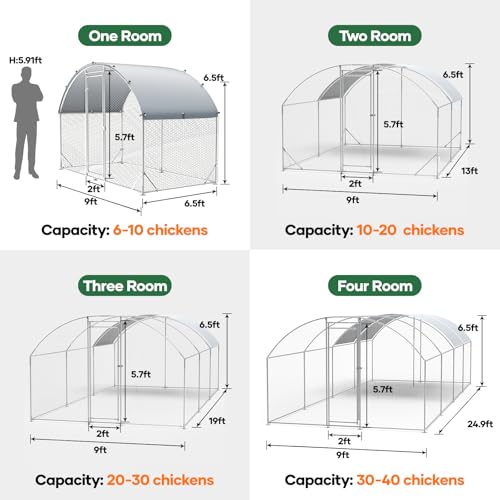 20x10x6.56 FT Metal Chicken Coop with Cover C929