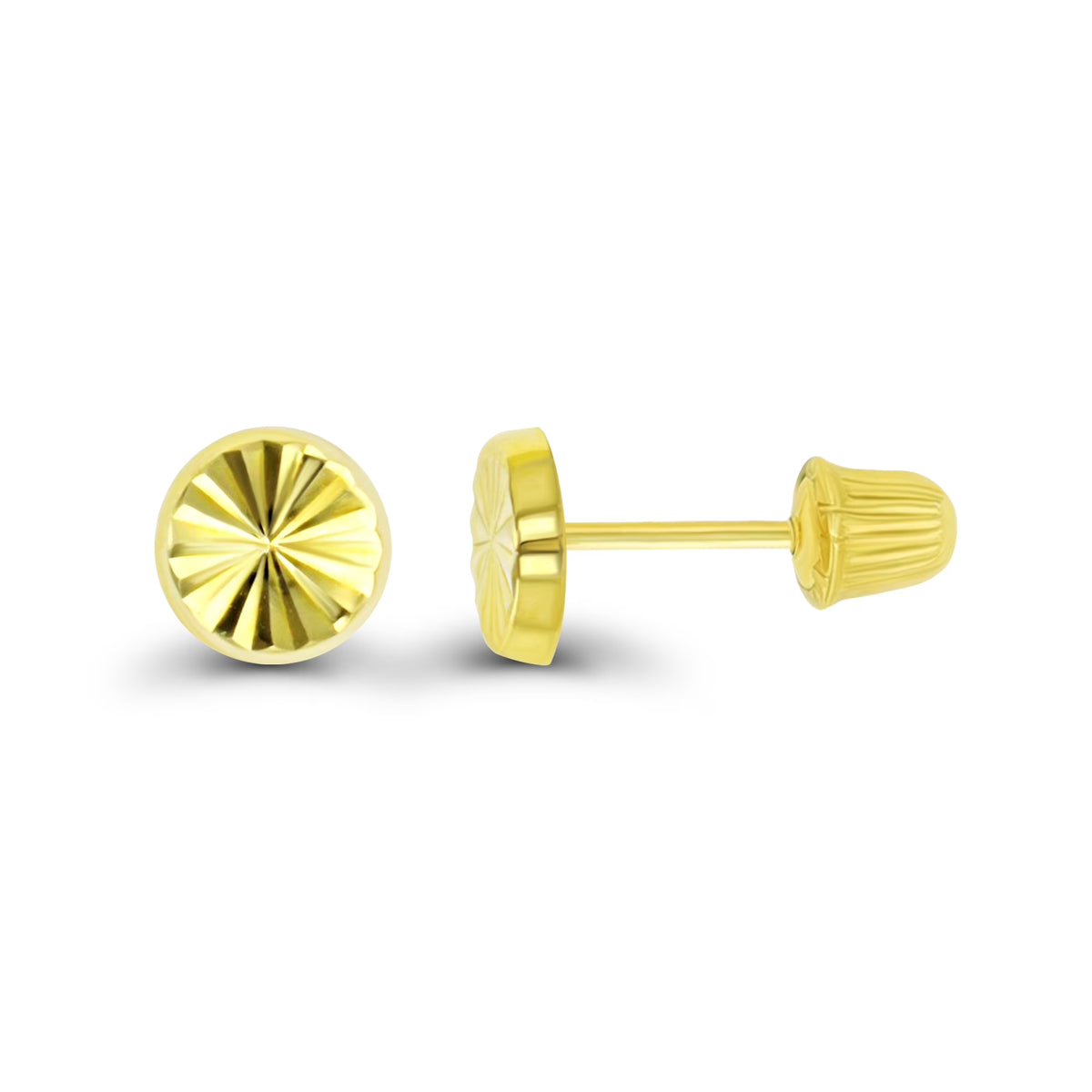 14K Yellow Solid Gold High Polished Diamond Cut Circle Screw Back Stud Earrings D5526