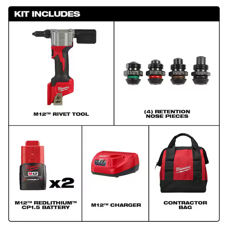12-Volt Cordless Rivet Tool Kit with 1.5Ah Batteries and Charger F806450