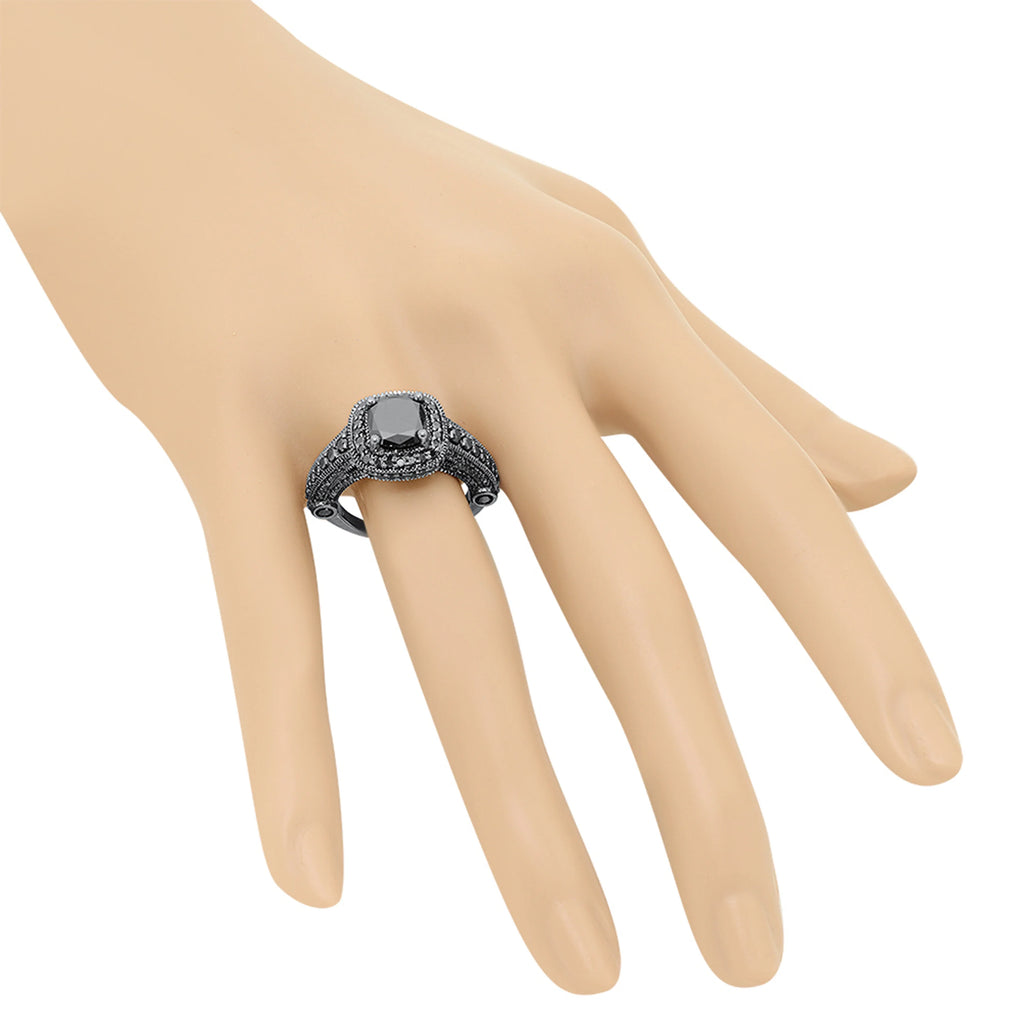 4.50 Carat Black Diamond Vintage Halo Ring O985
