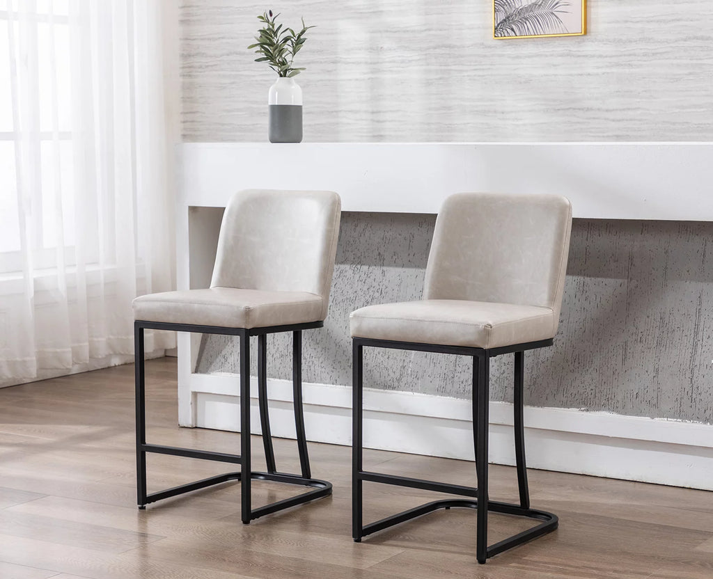 24" Counter Height Stools Set of 2 Faux Leather Upholstered Beige N95457