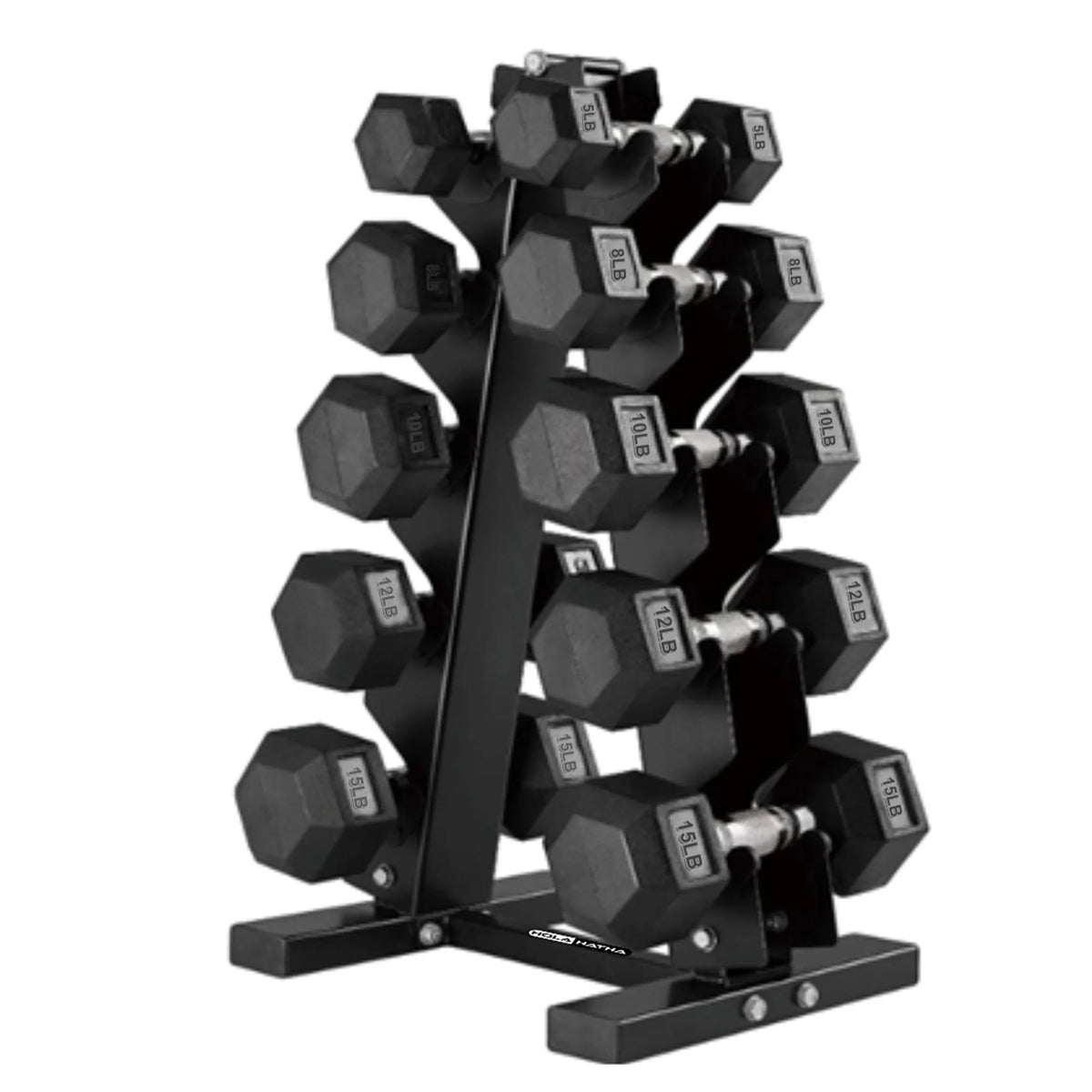 5, 8, 10, 12 and 15 Pound Hexagonal Dumbbell Weight Set with Rack D1906