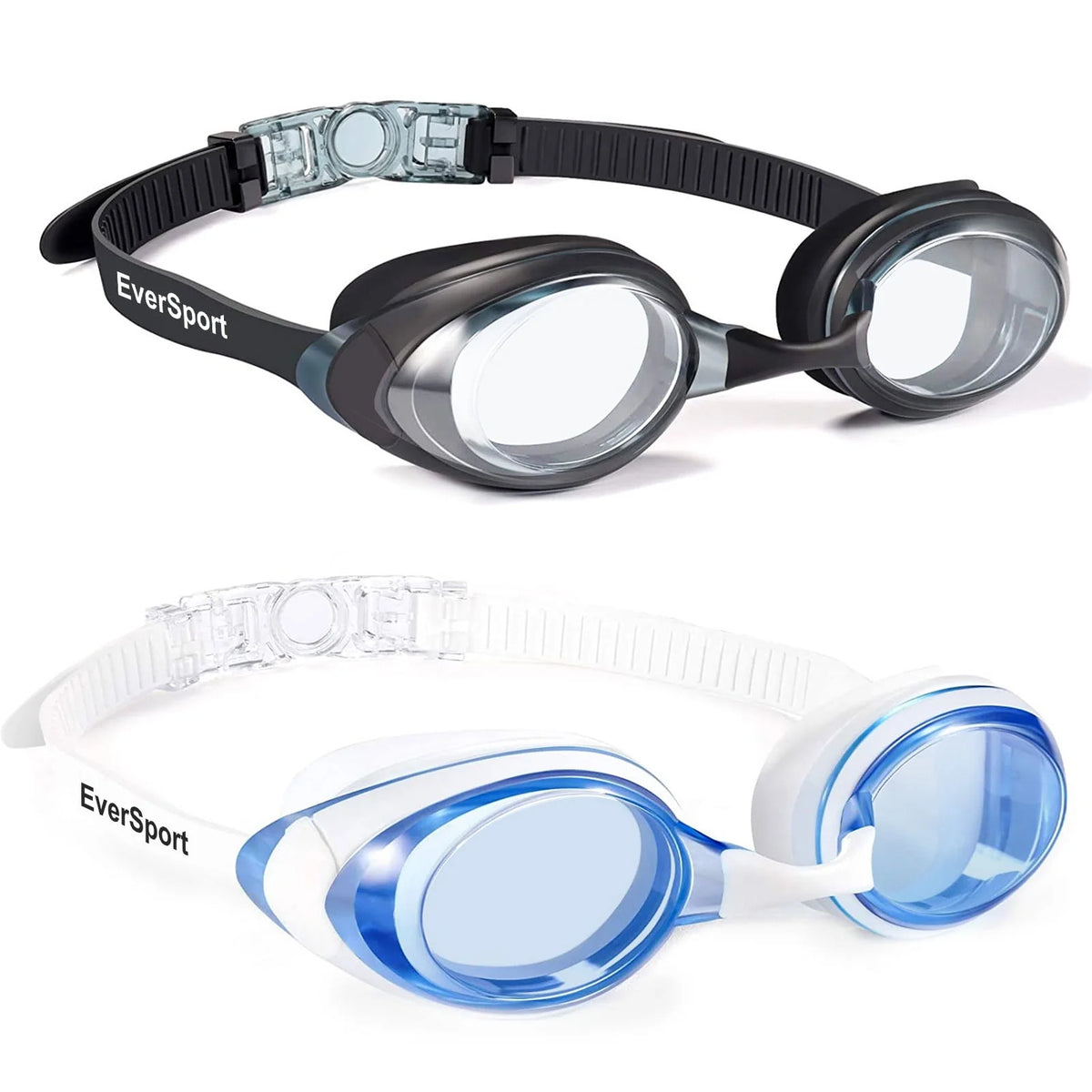 2pack Anti-Fog No Leak Swim Goggles with 3 Nose Pieces R982