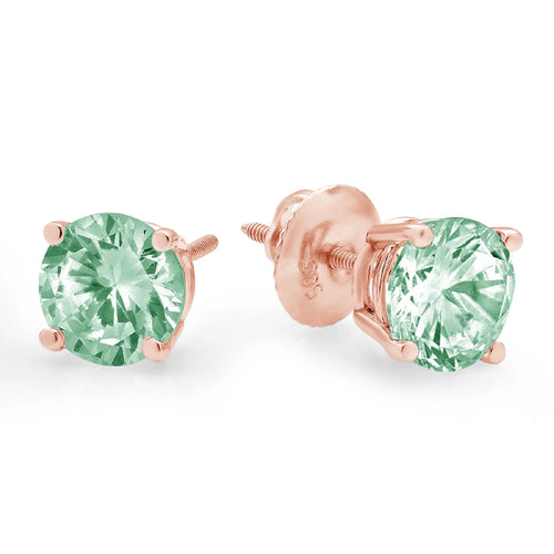 0.5 ct Solitaire Studs Green Simulated Diamond Solid 18K Rose Gold Earrings Screw back N874569