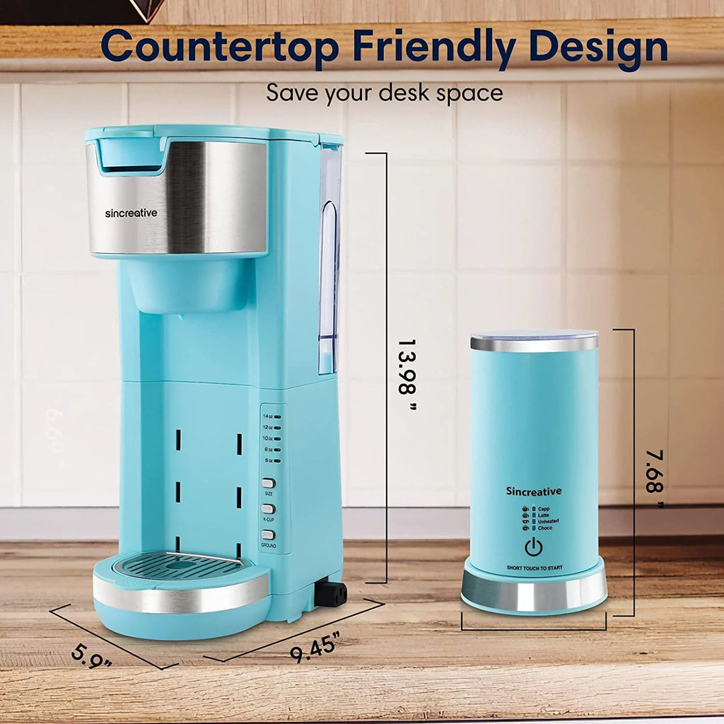2 in 1 Single Serve Coffee Maker Machine with Milk Frother S3572