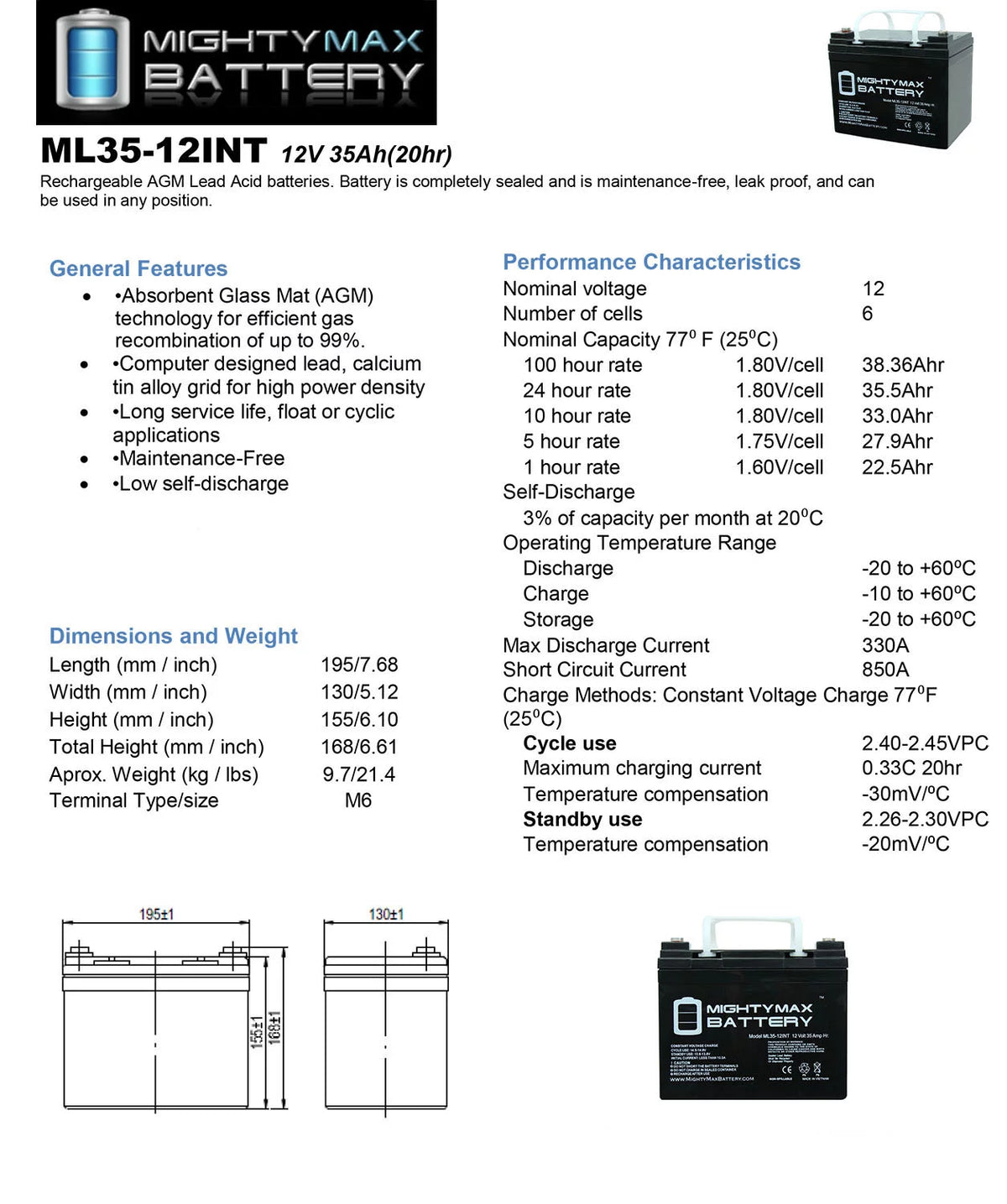 12V 35AH Deep Cycle Battery J47392