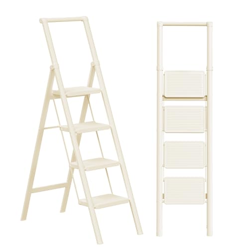 2 Step Ladder Portable Folding Step Stool with Anti-Slip Pedal, White, 300lbs I936