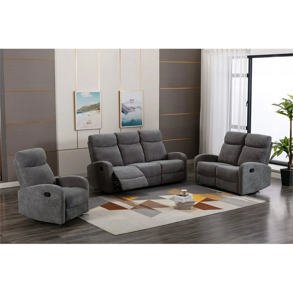 3-Piece Reclining Chenille Fabric Sofa Set Light Gray Z35727