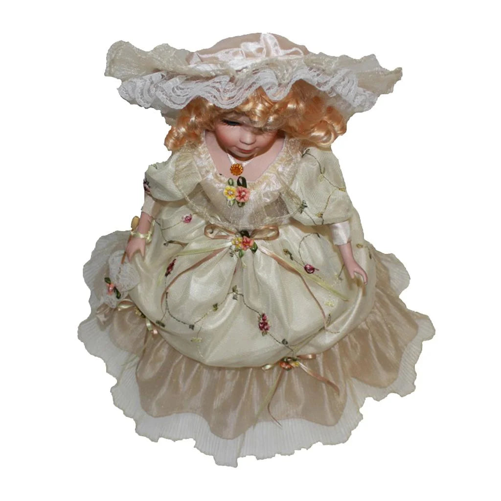 40cm Porcelain Doll with Curly Hair, Umbrella and Clothing Collectible Toy Y6245
