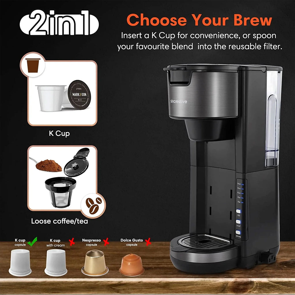 2 in 1 Single Serve Coffee Maker Machine with Milk Frother S3572