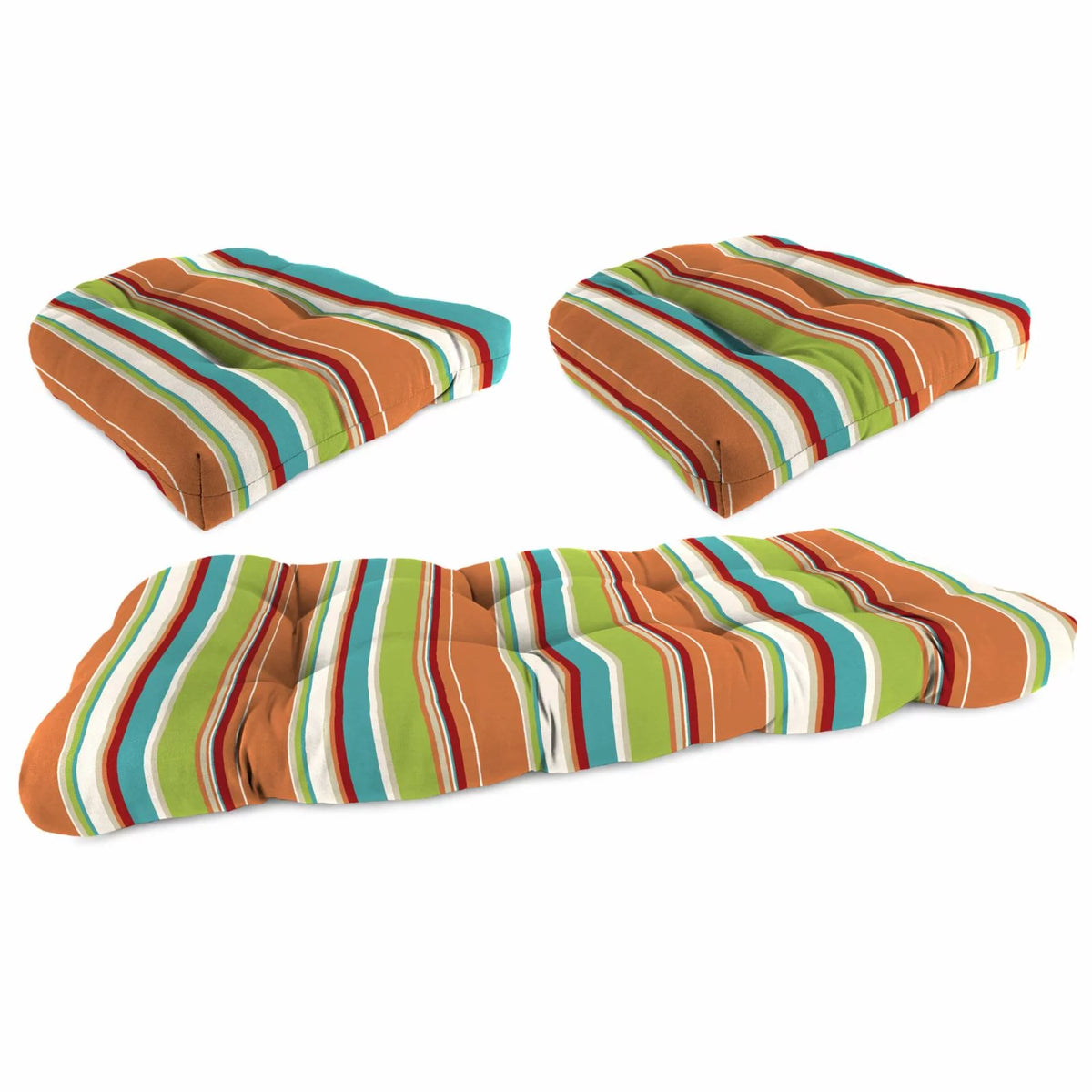 3-Piece Tufted Outdoor Cushion Set with Bench Cushion and 2 Seat Cushions A591