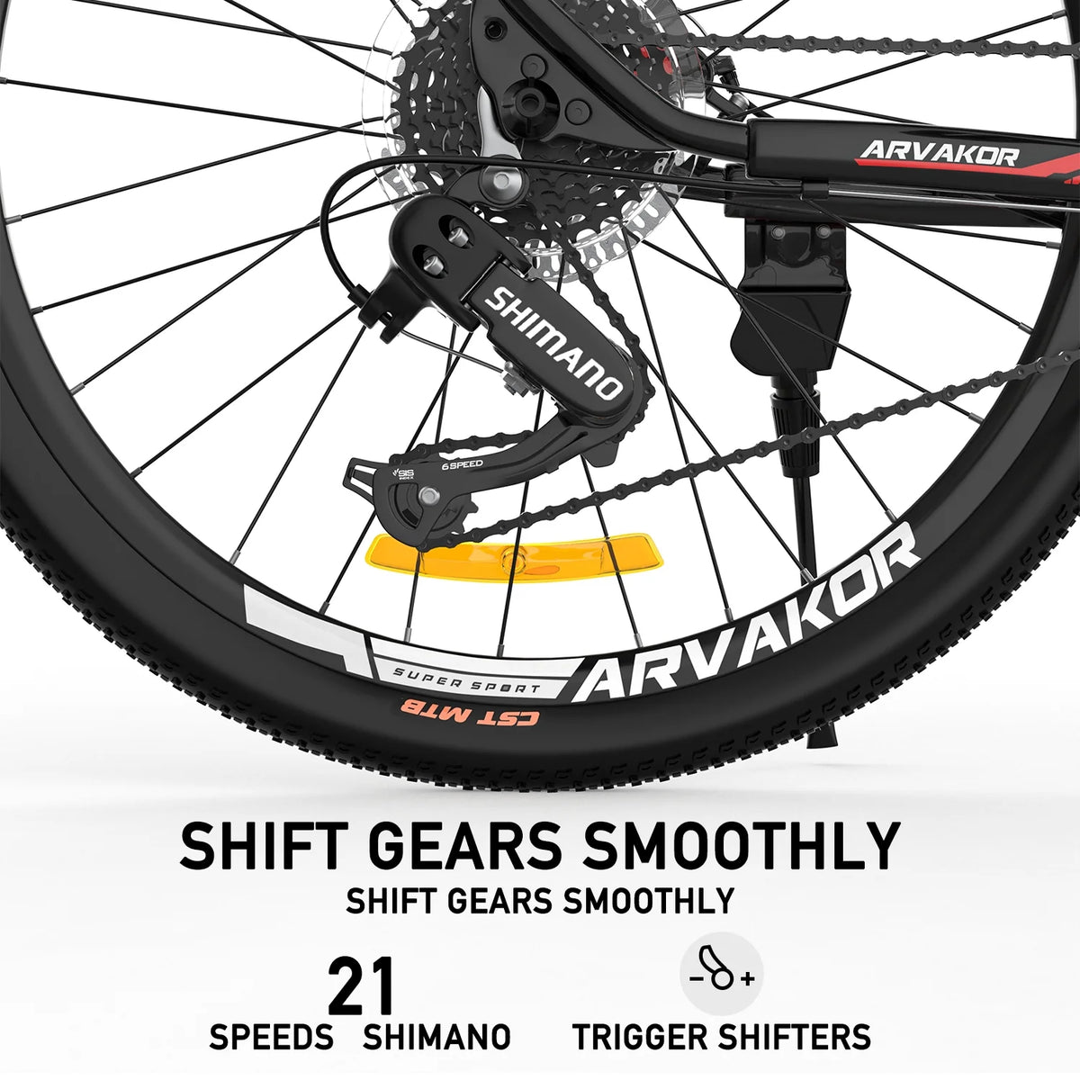 26'' Mountain Bike with Dual Disc Brakes, 21 Speed, Aluminium Alloy Frame, Black X652
