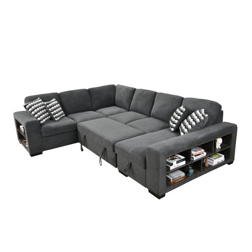 125'' U Shaped Sleeper Sofa with Pull Out Bed and Storage Chaise Ottoman K86951